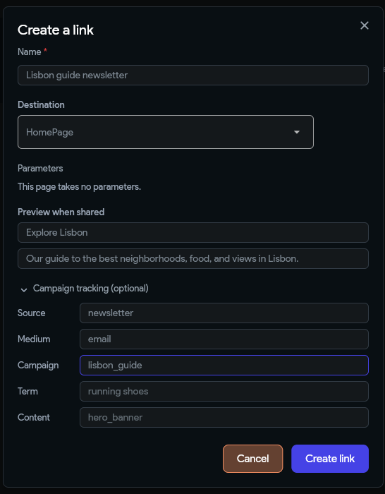 Create a dynamic link